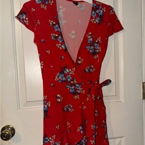 Floral Red Wrap Dress